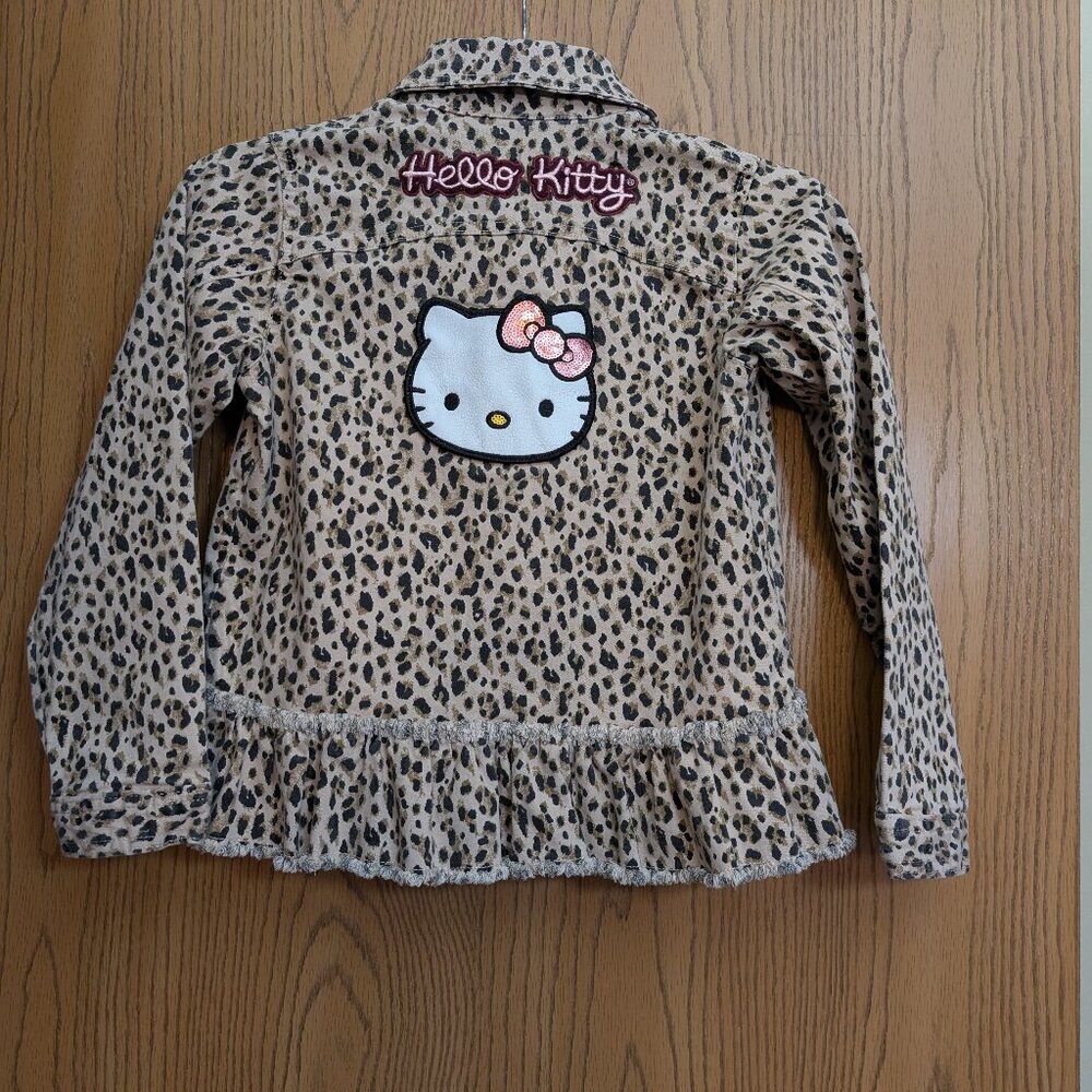 Hello Kitty Leopard Print Button Up Lightweight Jacket Coat Size 10